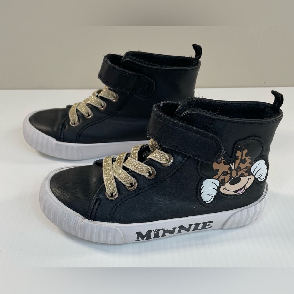 Disney Girls 9.5 Minnie Mouse Black High Top Sneakers Shoes Animal Kingdom